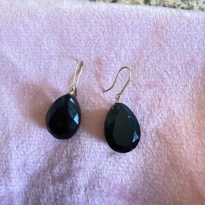 14 kt gold genuine black onyx dangle earrings